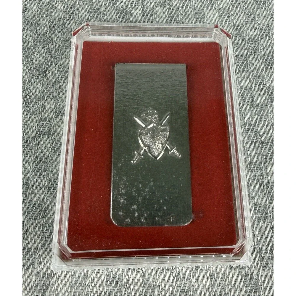 VTG Florentine Money Clip Silver Tone With Eagle Shield And Crossed Swords